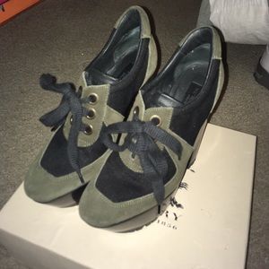 Burberry Prorsum Stuart Olive Lace Wedge Boots 38